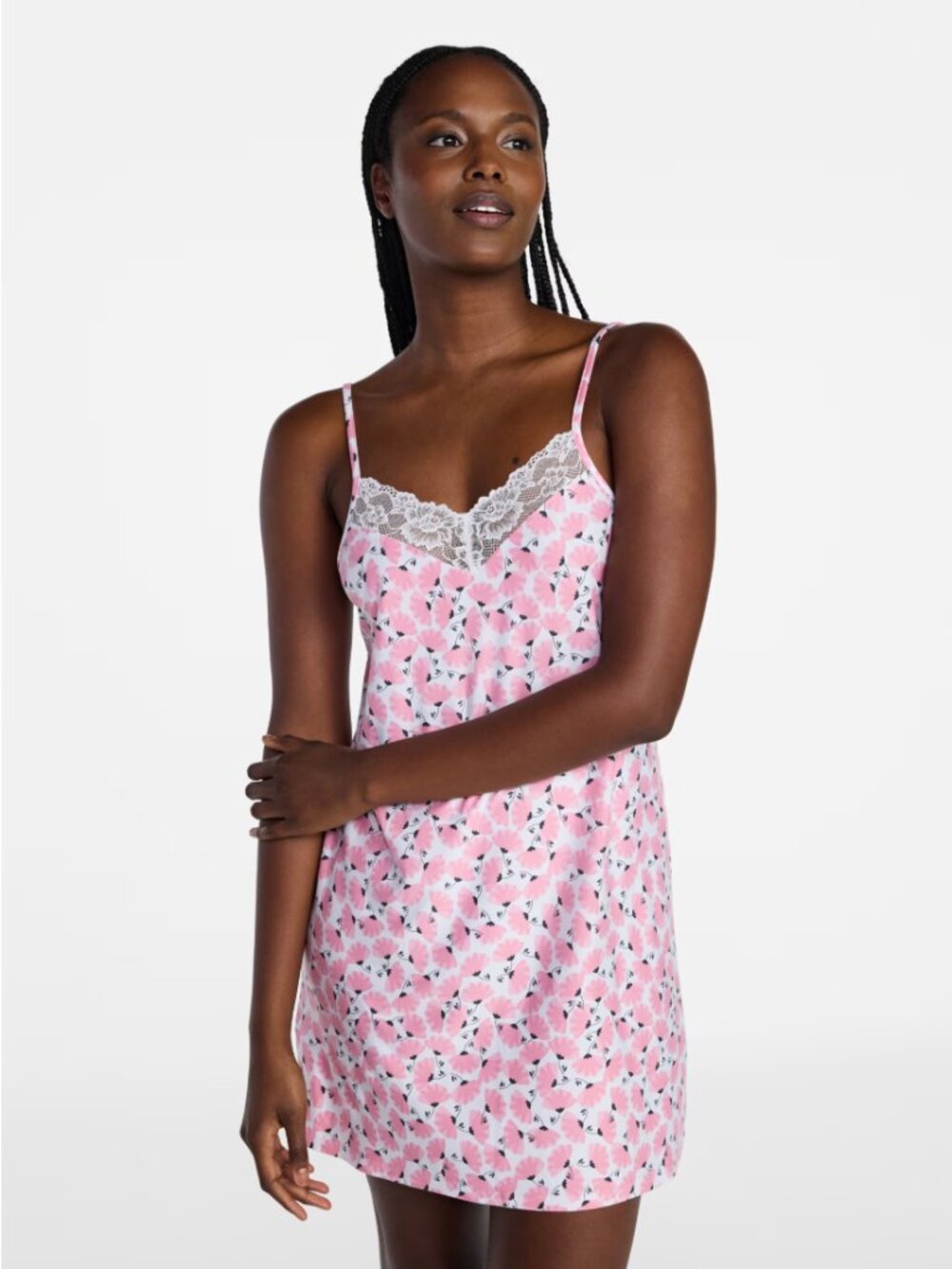 NWT Joyspun Women’s Dreamy Soft Collection Lace Front Knit Fan Flower Chemise M!